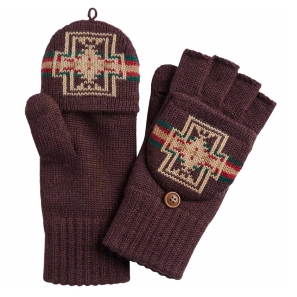 NEW Pendleton Convertible Fingerless Mittens Gloves Iconic Harding Maroon L / XL